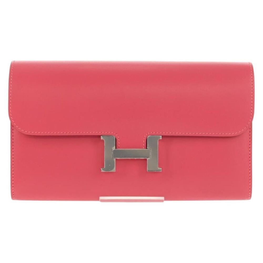 Hermes Leather Constance Long Wallet Pink